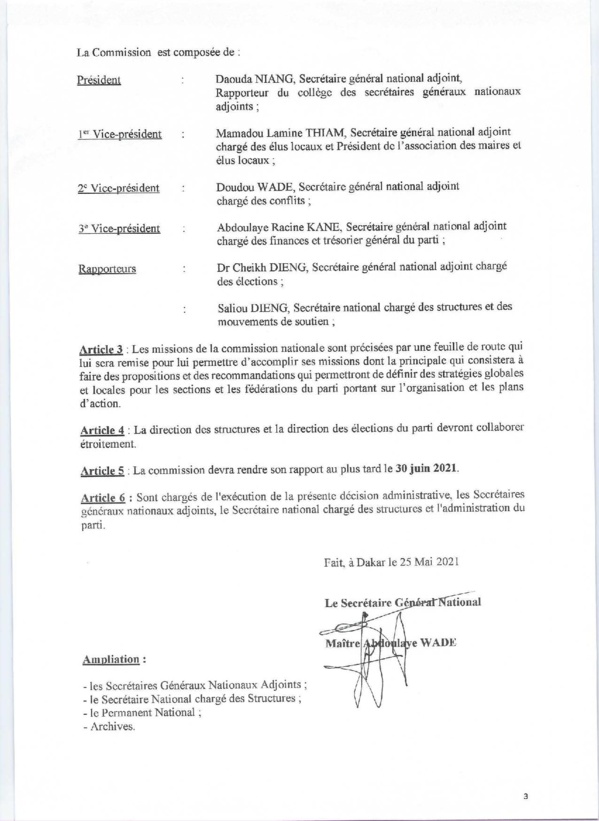 Me Wade prépare activement les élections locales : "Face aux enjeux... j'ai décidé la mise en place d'une commission nationale..." (Documents) Me Wade prépare activement les élections locales : "Face aux enjeux... j'ai décidé la mise en place d'une commission nationale..." (Documents)