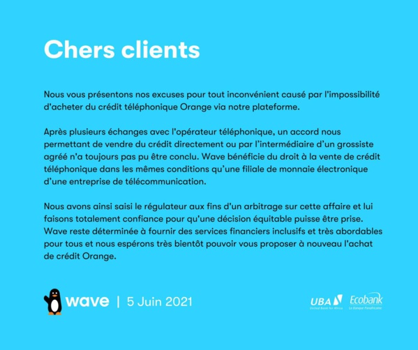 Achat de crédit téléphonique: Orange bloque Wave, l'ARTP saisie (DOCUMENT) Achat de crédit téléphonique: Orange bloque Wave, l'ARTP saisie (DOCUMENT)