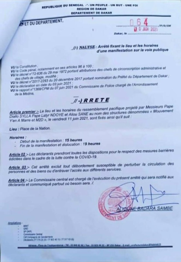 Marche autorisée : Ousmane SONKO appelle à une forte mobilisation ce vendredi 11 juin Marche autorisée : Ousmane SONKO appelle à une forte mobilisation ce vendredi 11 juin