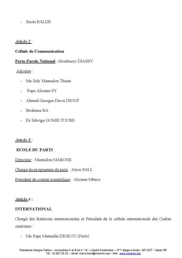 Voici la Circulaire portant réaménagement de certaines instances de l’Union Centriste du Senegal Voici la Circulaire portant réaménagement de certaines instances de l’Union Centriste du Senegal