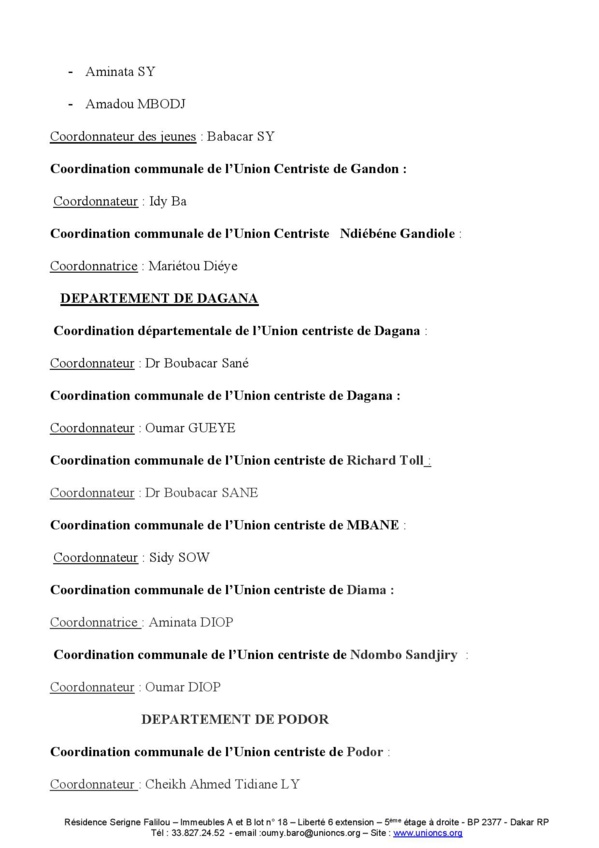 Voici la Circulaire portant réaménagement de certaines instances de l’Union Centriste du Senegal Voici la Circulaire portant réaménagement de certaines instances de l’Union Centriste du Senegal