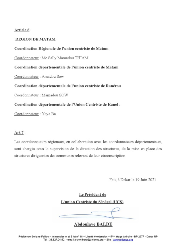 Voici la Circulaire portant réaménagement de certaines instances de l’Union Centriste du Senegal Voici la Circulaire portant réaménagement de certaines instances de l’Union Centriste du Senegal