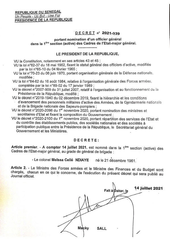 Nominations : Daouda Diop et Meissa Cellé Ndiaye, deviennent des généraux Nominations : Daouda Diop et Meissa Cellé Ndiaye, deviennent des généraux