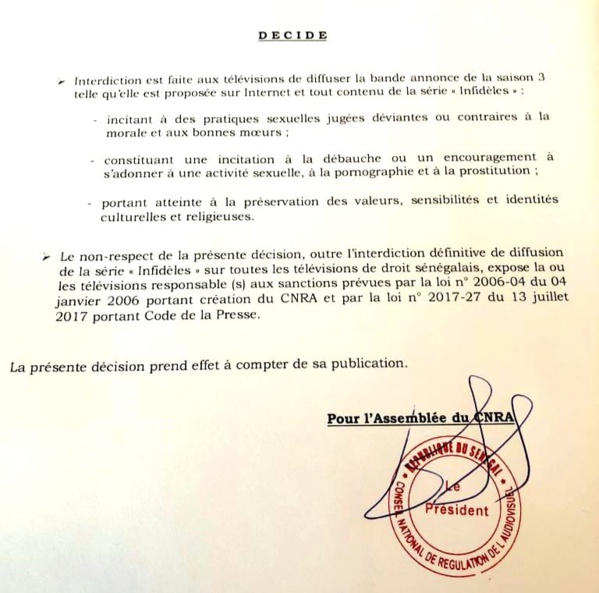 PLAINTE DE L'ONG JAMRA :  Le Cnra "censure" Infidèles