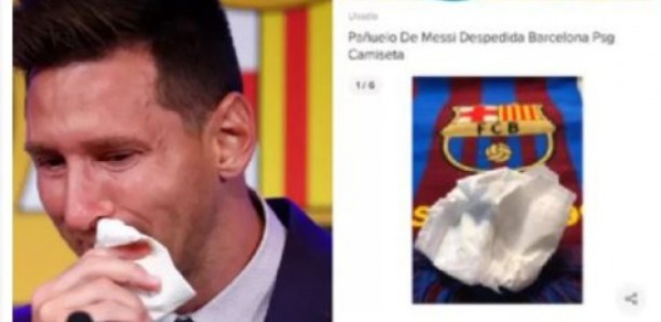 Le mouchoir utilisé par Messi lors de ses adieux au Barça... mis en vente 1 million de dollars Le mouchoir utilisé par Messi lors de ses adieux au Barça... mis en vente 1 million de dollars