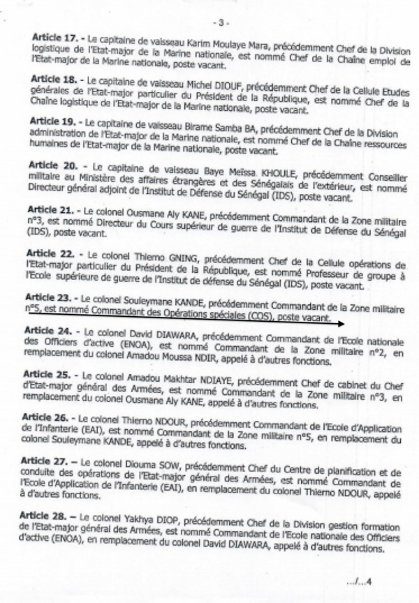 Armée : Le Colonel Kandé de la Zone N°5 nommé commandant des opérations spéciales (Document) Armée : Le Colonel Kandé de la Zone N°5 nommé commandant des opérations spéciales (Document)