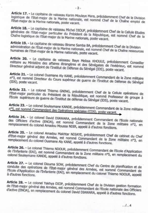Armée : Le Colonel Kandé de la Zone N°5 nommé commandant des opérations spéciales (Document)