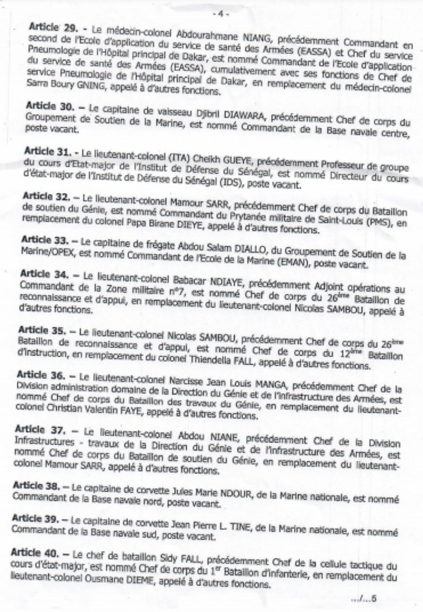 Vaste mouvement dans les rangs de l’armée : Macky Sall nomme et mute plusieurs officiers supérieurs Vaste mouvement dans les rangs de l’armée : Macky Sall nomme et mute plusieurs officiers supérieurs