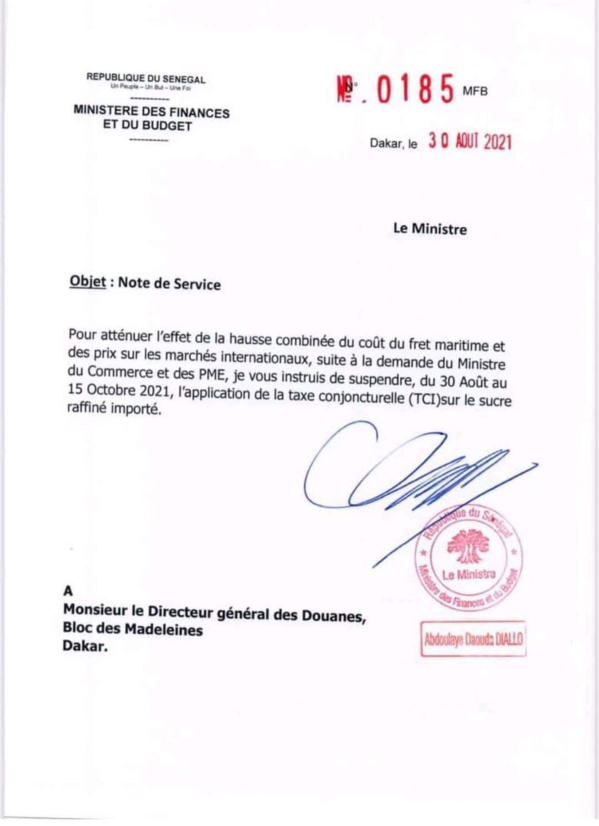 Taxe conjoncturelle à l'importation (TCI) sur le sucre : Le gouvernement de Macky recule Taxe conjoncturelle à l'importation (TCI) sur le sucre : Le gouvernement de Macky recule