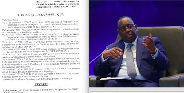 Macky dissout le comité de suivi du fonds force Covid-19 (Documents) Macky dissout le comité de suivi du fonds force Covid-19 (Documents)