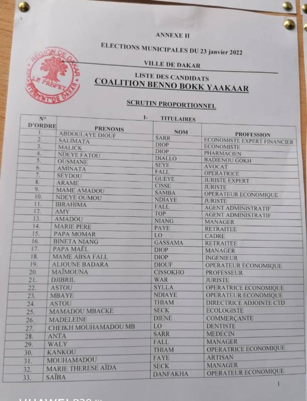 Locales 2022 : Liste des candidats de la coalition Benno Book Yaakaar pour la ville de Dakar Locales 2022 : Liste des candidats de la coalition Benno Book Yaakaar pour la ville de Dakar