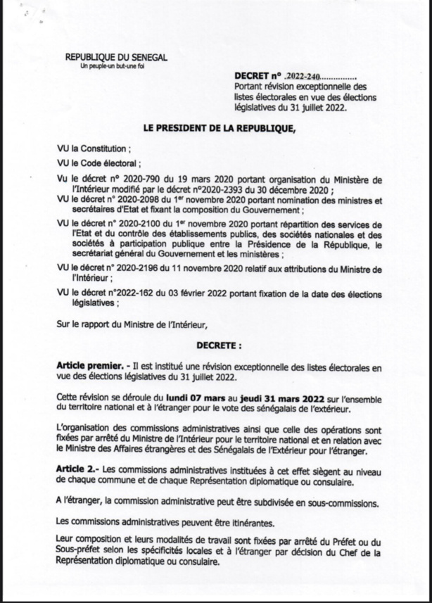 Révision exceptionnelle des listes électorales du 7 au 31 mars 2022 (Documents) Révision exceptionnelle des listes électorales du 7 au 31 mars 2022 (Documents)