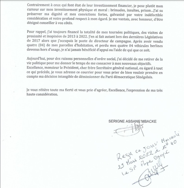 Serigne Assane Mbacké du PDS: "J'ai perdu beaucoup de biens à cause de... je me retire de la vie politique" Serigne Assane Mbacké du PDS: "J'ai perdu beaucoup de biens à cause de... je me retire de la vie politique"