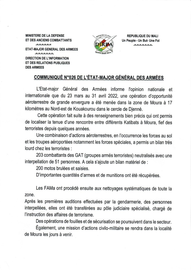 Région de Mopti : L’armée malienne neutralise 203 terroristes Région de Mopti : L’armée malienne neutralise 203 terroristes