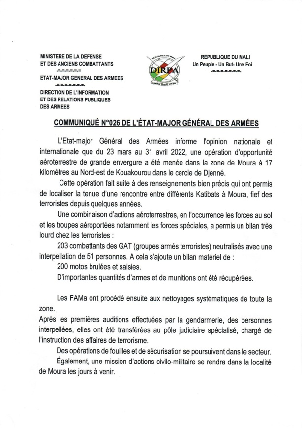Région de Mopti : L’armée malienne neutralise 203 terroristes