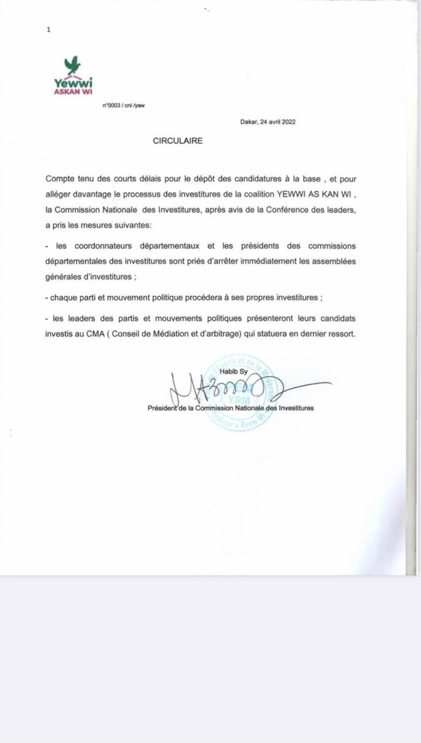 Yewwi Askan Wi : Habib Sy ordonne l'arrêt des "assemblées générales d’investiture"