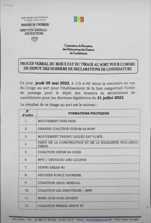 Législatives 2022 : Voici l’ordre de dépôt des dossiers de déclaration de candidature Législatives 2022 : Voici l’ordre de dépôt des dossiers de déclaration de candidature