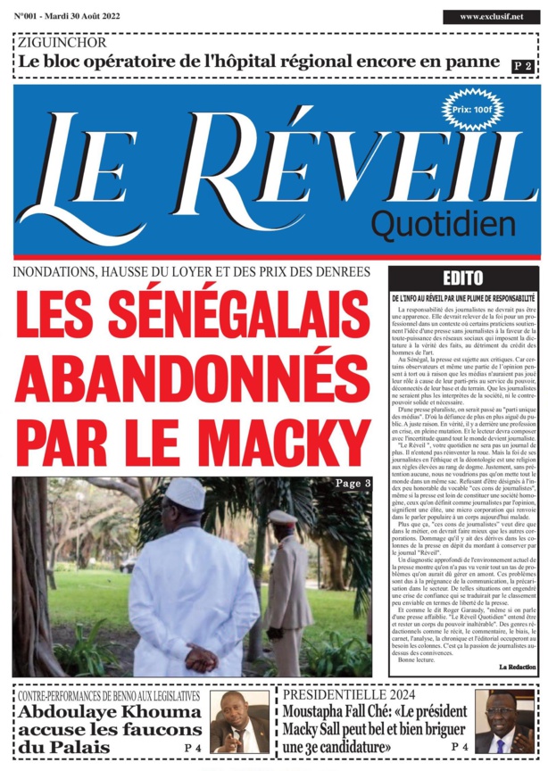 Le Quotidien "Le Réveil" du mardi 30 Aout 2022
