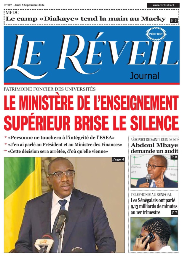 Le Quotidien "Le Réveil" du Jeudi 08 Septembre 2022... Le Quotidien "Le Réveil" du Jeudi 08 Septembre 2022...
