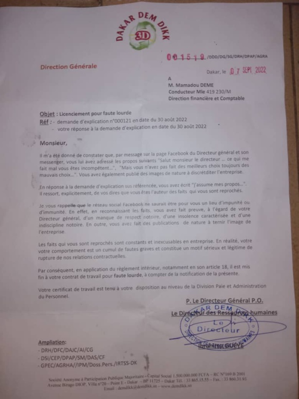 Abus de pouvoir à "Dakar Dem Dikk" : Un conducteur viré pour avoir commenté la défaite du DG aux Législatives