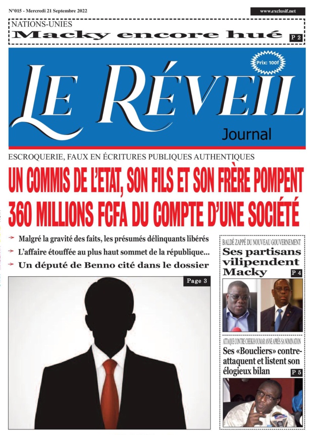 Le Quotidien "Le Réveil" du Mercredi 21 Septembre 2022 Le Quotidien "Le Réveil" du Mercredi 21 Septembre 2022