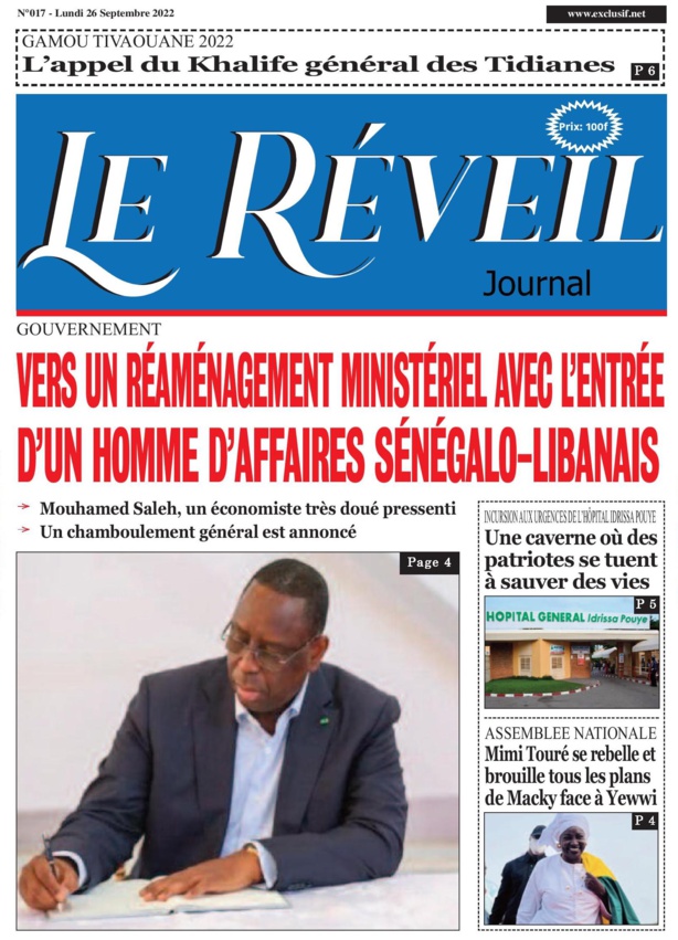 Le Quotidien "Le Réveil" du Lundi 26 Septembre 2022