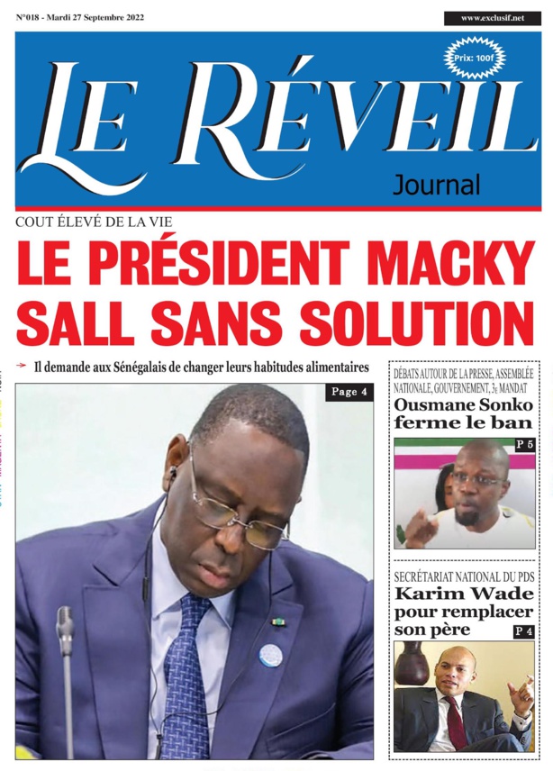 Le Quotidien "Le Réveil" du Mardi 27 Septembre 2022