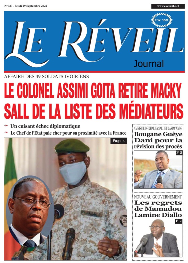 Le Quotidien "Le Réveil" du Jeudi 29 Septembre 2022 Le Quotidien "Le Réveil" du Jeudi 29 Septembre 2022