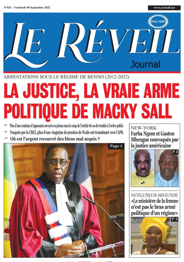 Le Quotidien "Le Réveil" du Vendredi 30 Septembre 2022 Le Quotidien "Le Réveil" du Vendredi 30 Septembre 2022