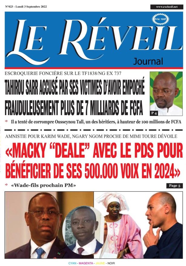 Le Quotidien "Le Réveil" du Lundi 03 octobre 2022 Le Quotidien "Le Réveil" du Lundi 03 octobre 2022