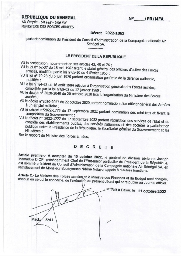 Sécurité : Macky Sall opère quelques réaménagements dans l'Armée Nationale (Documents)