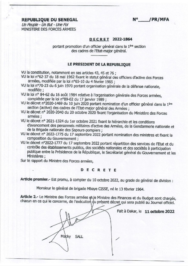 Sécurité : Macky Sall opère quelques réaménagements dans l'Armée Nationale (Documents)