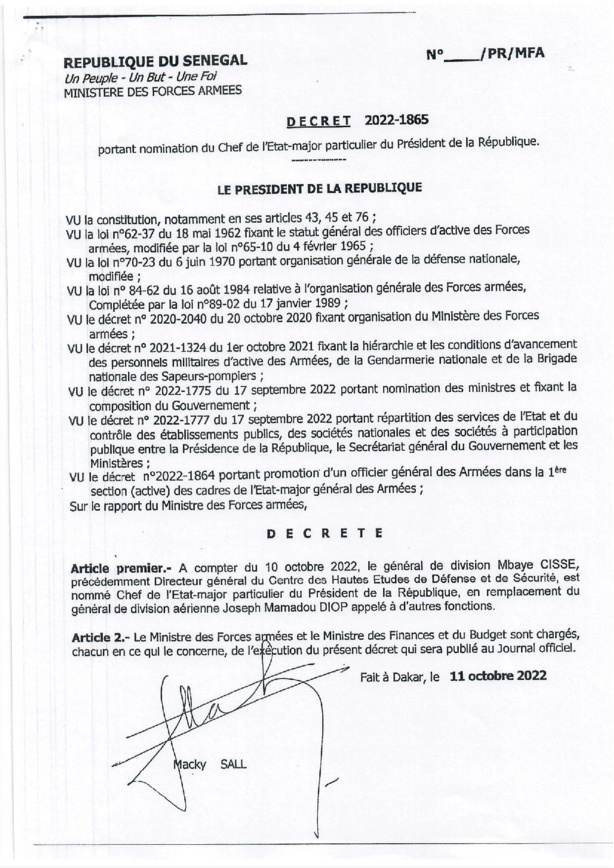 Sécurité : Macky Sall opère quelques réaménagements dans l'Armée Nationale (Documents)