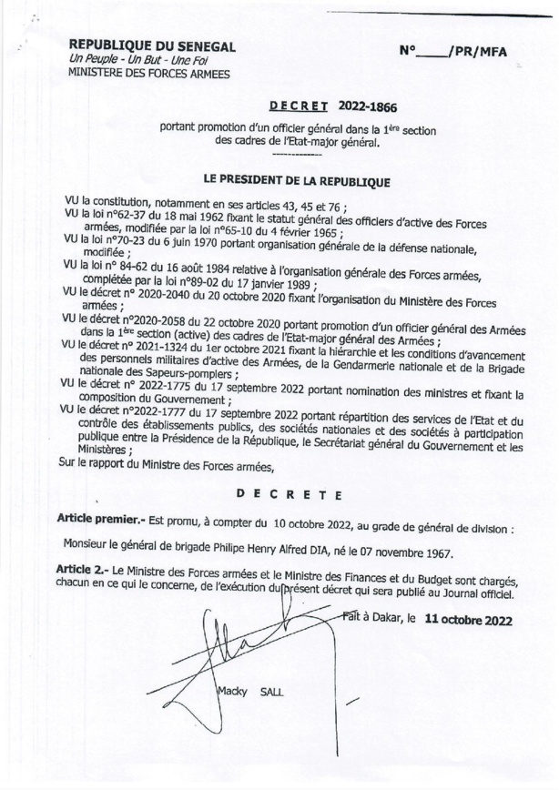 Sécurité : Macky Sall opère quelques réaménagements dans l'Armée Nationale (Documents)