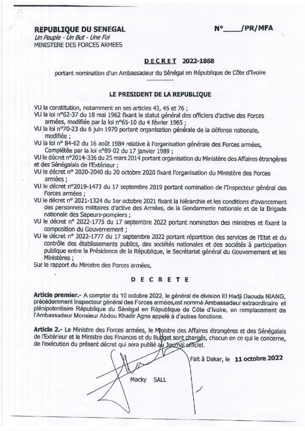 Sécurité : Macky Sall opère quelques réaménagements dans l'Armée Nationale (Documents)