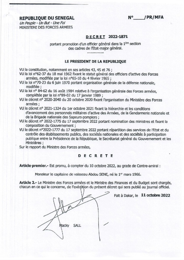 Sécurité : Macky Sall opère quelques réaménagements dans l'Armée Nationale (Documents)