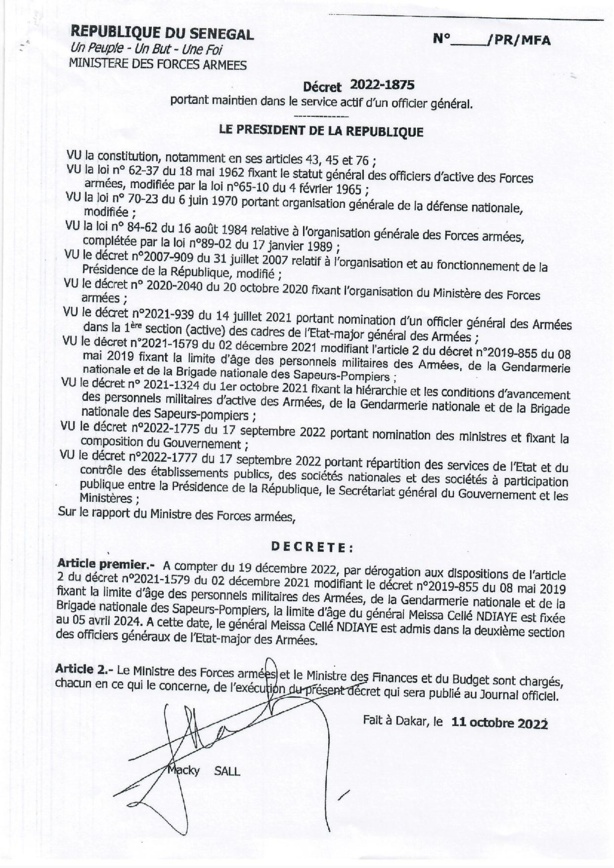 Sécurité : Macky Sall opère quelques réaménagements dans l'Armée Nationale (Documents) Sécurité : Macky Sall opère quelques réaménagements dans l'Armée Nationale (Documents)