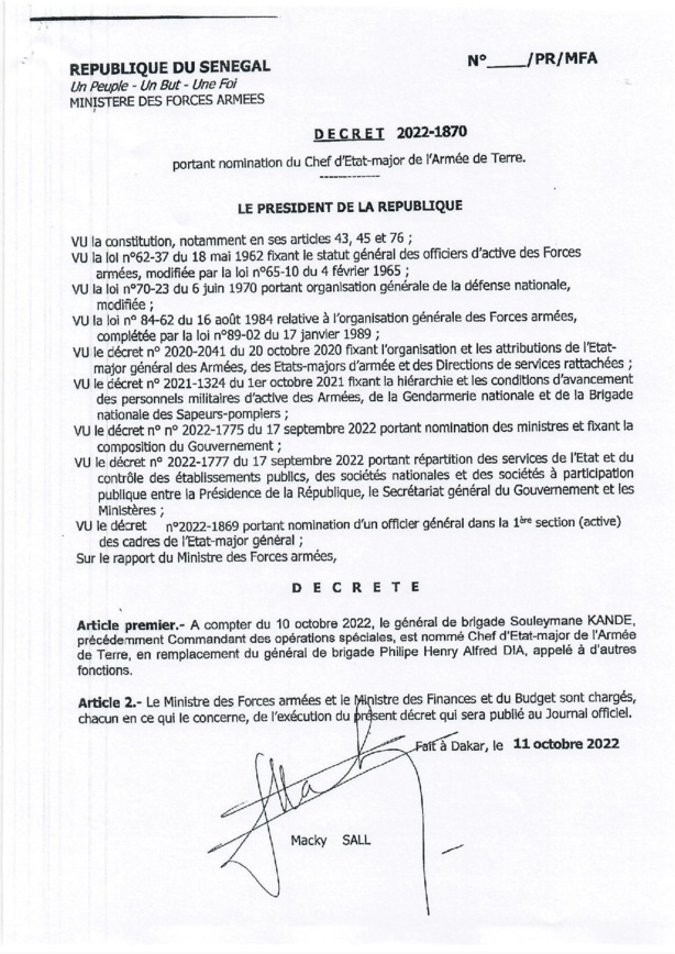 Armée : Le Colonel Kandé quitte le commandement des opérations spéciales pour... (Document) Armée : Le Colonel Kandé quitte le commandement des opérations spéciales pour... (Document)