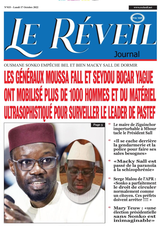 Le Quotidien "Le Réveil" du Lundi 17 Octobre 2022