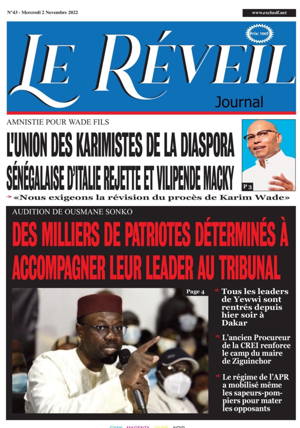 Le Quotidien "Le Réveil" du Mercredi 02 Novembre 2022 Le Quotidien "Le Réveil" du Mercredi 02 Novembre 2022