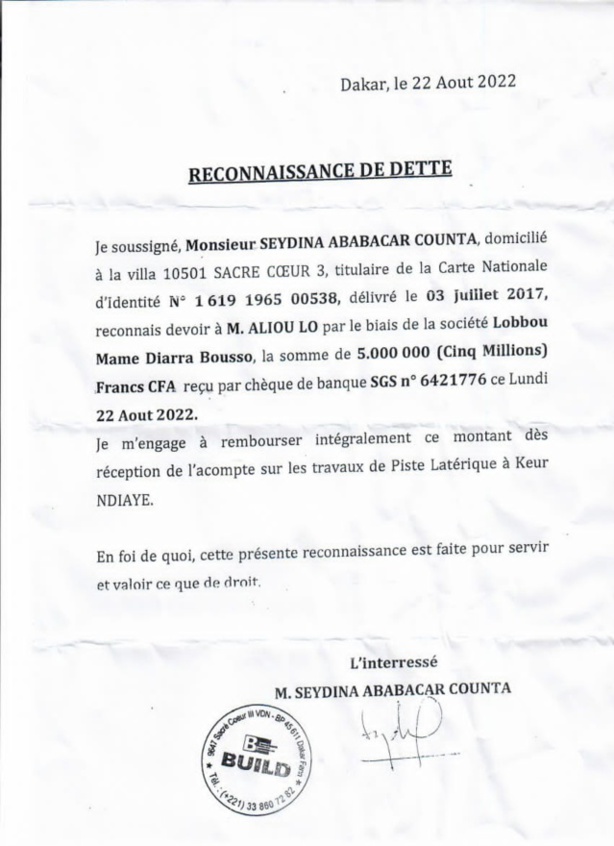 Construction de la piste latérique, tronçon "Kelle Gueye - Keur Ndiaye Sam" : La société "build" rétablit la vérité !