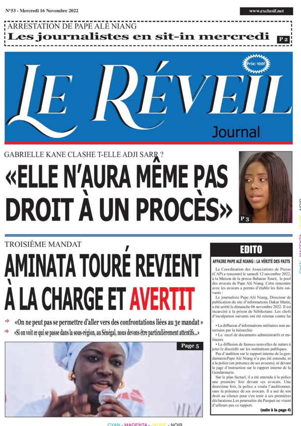 Le Quotidien "Le Réveil" du Mercredi 16 Novembre 2022