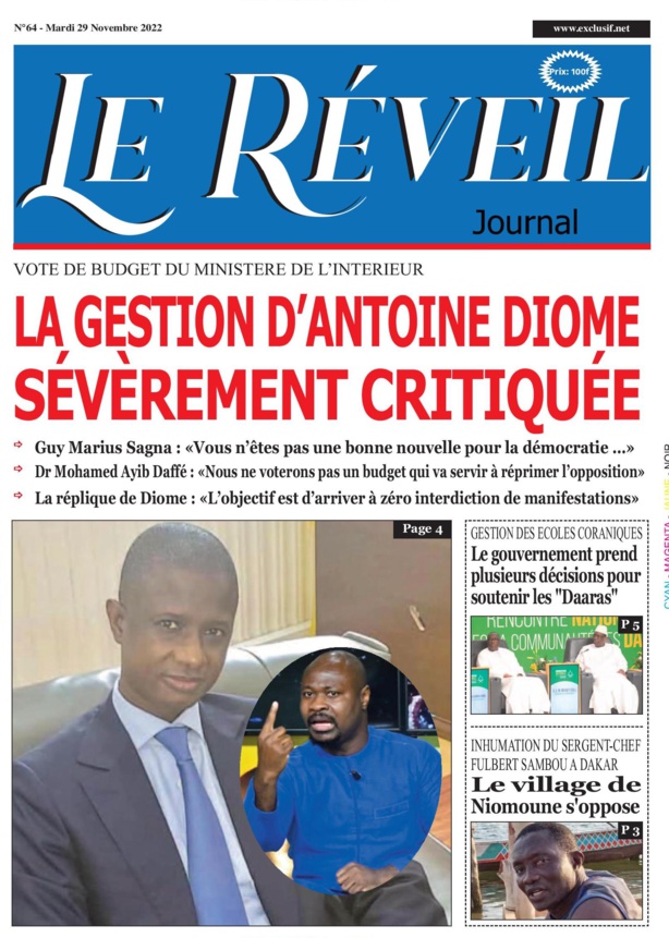 Le Quotidien "Le Réveil" du Mardi 29 Novembre 2022 Le Quotidien "Le Réveil" du Mardi 29 Novembre 2022