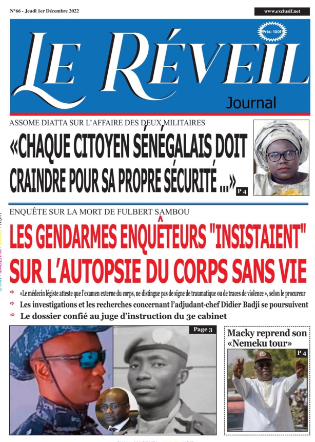 Le Quotidien "Le Réveil" du Jeudi 01 Décembre 2022