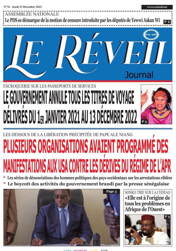 Le Quotidien "Le Réveil" du Jeudi 15 Décembre 2022 Le Quotidien "Le Réveil" du Jeudi 15 Décembre 2022