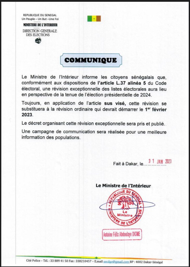 Présidentielle 2024 : Antoine Diome annonce le démarrage de la révision des listes électorales