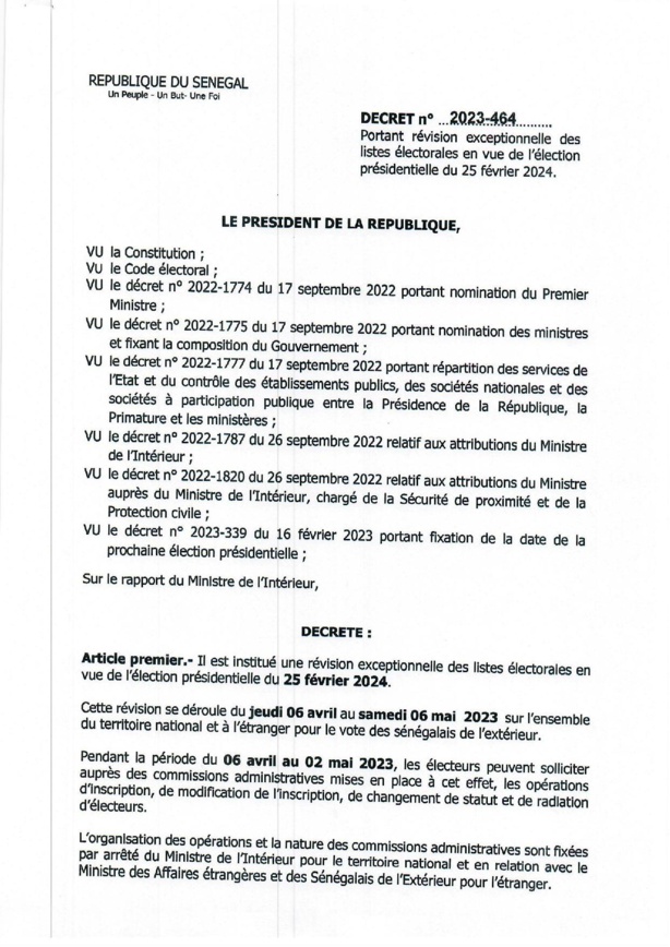 Présidentielle 2024: Révision exceptionnelle des listes électorales du 06 avril au 06 mai 2023