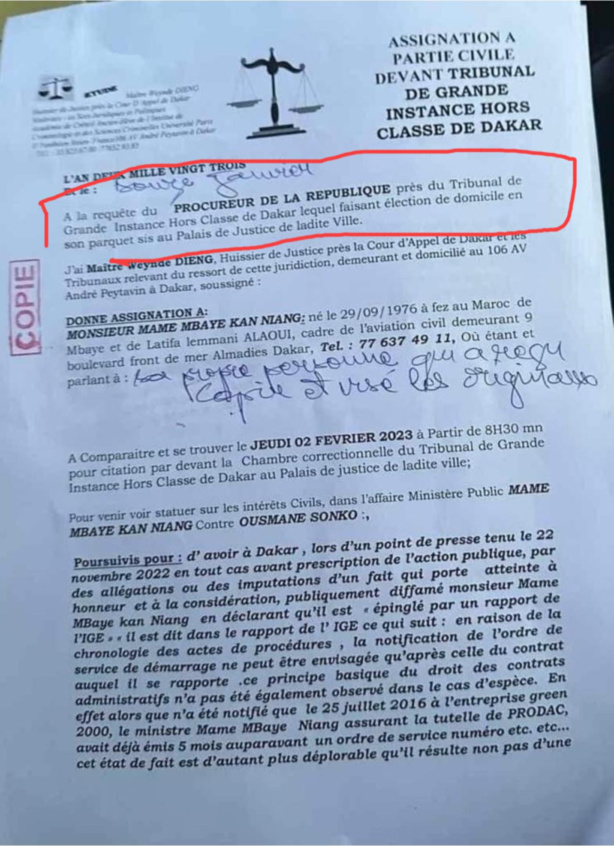 Procès PRODAC: la nullité de la citation du Procureur Procès PRODAC: la nullité de la citation du Procureur