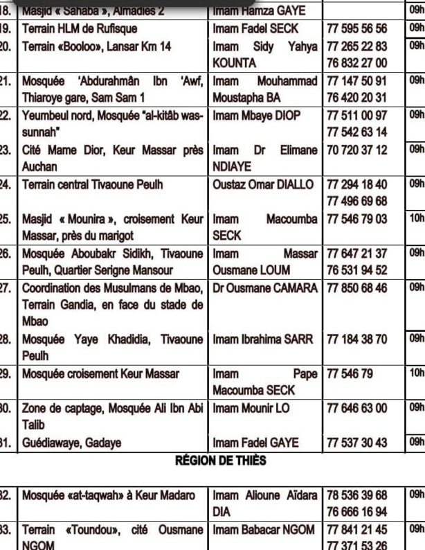  Korité 2023 : Voici les lieux de prière pour la célébration de ce vendredi