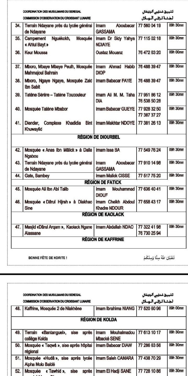 Korité 2023 : Voici les lieux de prière pour la célébration de ce vendredi Korité 2023 : Voici les lieux de prière pour la célébration de ce vendredi